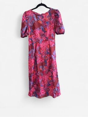 Chi Chi London hot Pink Midi Dress puff sleeve boho cottagecore prairie size 8
